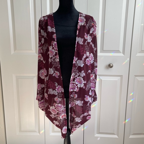 Forever 21 Burgundy Chiffon Kimono - Picture 5 of 7